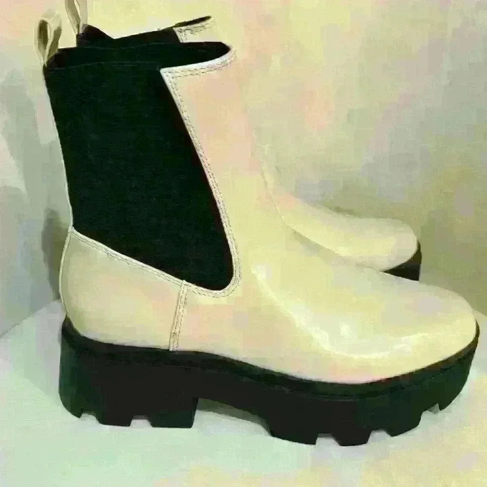 Open Edit Iris Lug Chelsea Boot. Women’s size 9M. Color: Cream, Black.